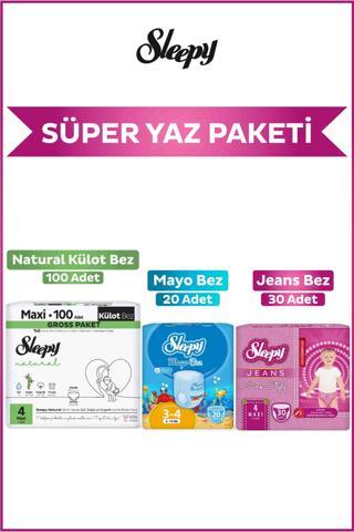 Sleepy Pink Jeans Külot Bez 4 Numara 30 Adet+Mayo Külot Bez 20 Adet+Natural Gross Külot Bez 100 Adet
