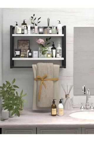 Moniev 2 Raflı Metal Düzenleyici Havluluk Baharatlık Duvara Monte Banyo Rafı Metal Organizer Çok Amaçlı Raf