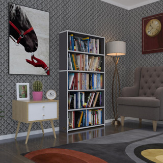 Kenzlife kitaplık süper ga 150*80*19 gri 5 katlı tek bölme çift bölme opsiyonlu ofis mutfak banyo dolabı arkalıksız