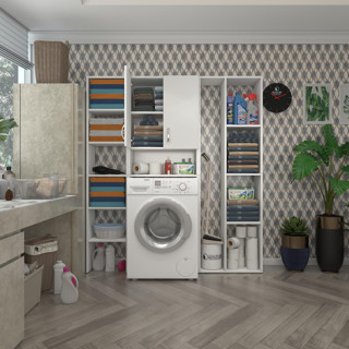 Kenzlife çamaşır makinesi dolabı sinemmega byz 180*156*30 banyo kapaklı arkalıklı raflı