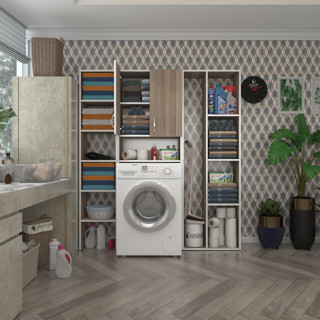Kenzlife çamaşır makinesi dolabı sinemmega crd 180*156*30 banyo kapaklı arkalıklı raflı