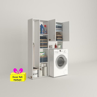 Kenzlife çamaşır makinesi dolabı sinemsüpürge byz 180*126*30 banyo arkalıklı + tekli duvar rafı hediyeli