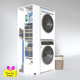 Kenzlife çamaşır-kurutma makinesi dolabı demyan sol byz 180*090*60 banyo arkalıksız + tekli duvar rafı hediyeli