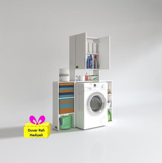 Kenzlife çamaşır makinesi dolabı veronikamaks byz 180*096*20 banyo arkalıksız raflı + tekli duvar rafı hediyeli