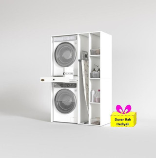 Kenzlife çamaşır-kurutma makinesi dolabı gutas sağ byz 187*120*60 çekmeceli + tekli duvar rafı hediye