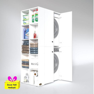 Kenzlife çamaşır-kurutma makinesi dolabı kapaklı fedyenka sol byz 180*090*60 banyo arkalıksız + tekli duvar rafı hediyel