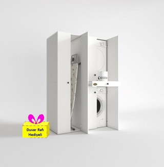 Kenzlife çamaşır-kurutma makinesi dolabı şahrur sol byz 187*120*60 çekmeceli + tekli duvar rafı hediye
