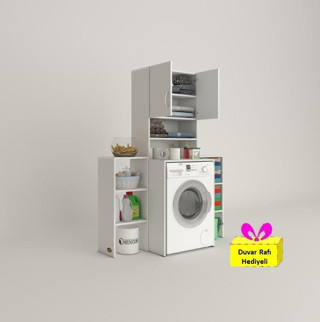 Kenzlife çamaşır makinesi dolabı hayzummaks byz 180*096*55 banyo kiler çift kapaklı arkalıklı + tekli duvar rafı hediyel