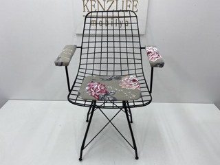 Knsz kafes tel sandalyesi 1 li mazlum syhyaprak gri kumaş kolçaklı ofis cafe bahçe mutfak