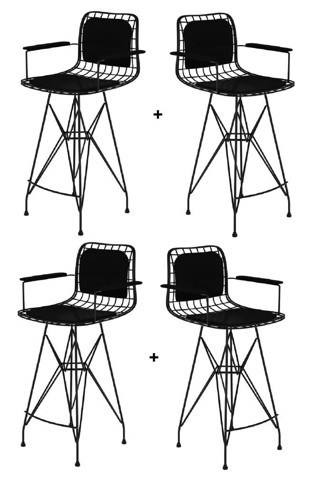 Knsz kafes tel bar sandalyesi 4 lü zengin syhsyh kolçaklı sırt minderli 75 cm oturma yüksekliği ofis cafe bahçe mutfak