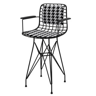 Knsz ufak boy tel bar sandalyesi 1 li uslu syhkono kolçaklı sırt minderli 55 cm oturma yüksekliği mutfak bahçe cafe ofis