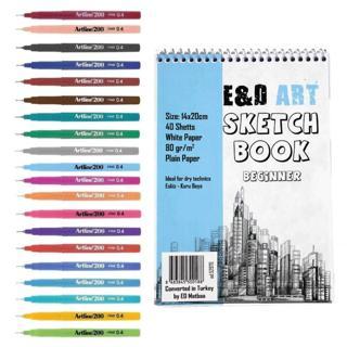 E&D ART Beginner Sketch Book + Artline 200 20'li Set