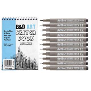 E&D ART Beginner Sketch Book + Artline Drawing 11'li Set