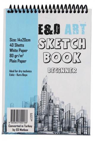 E&D Art Sketch Book Beginner 14x20cm 40yp 80gr Eskiz Çizim Defteri Üstten Spiralli / ed.52976