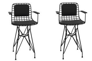 Knsz ufak boy tel bar sandalyesi 2 li uslu syhsyh kolçaklı sırt minderli 55 cm oturma yüksekliği mutfak bahçe cafe ofis