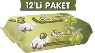 Sleepy Doğal Zeytinyağlı Islak Havlu 90 Yaprak X 12 Adet