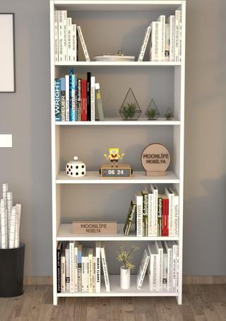 Moonlife 5 Raflı Kitaplık Beyaz