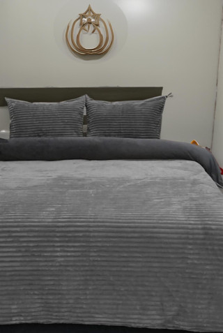 Merinos Fitilli Peluş Çift Kişilik Nevresim Takımı - Antrasit