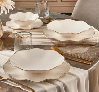 Güral Porselen Nesrin 12 Parça 4 Kişilik Bone Yemek Takımı Gold