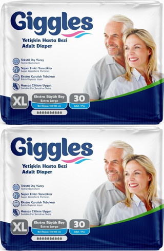 Giggles Hasta Bezi Yetişkin Bel Bantlı Tekstil Yüzey Ekstra Büyük (Xl) 60 Adet (2Pk*30)