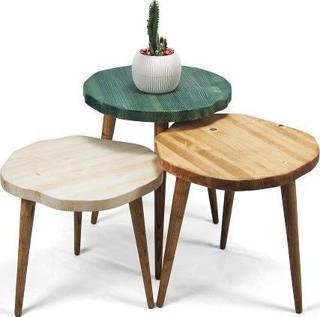 Doğal Ağaç Masif Kütük Yuvarlak 3’ lü Zigon Sehpa