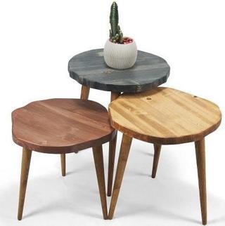 Doğal Ağaç Masif Kütük Yuvarlak 3’ lü Zigon Sehpa