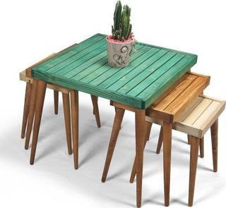 Doğal Ağaç Masif Kütük Lata 5’li Orta Zigon Sehpa