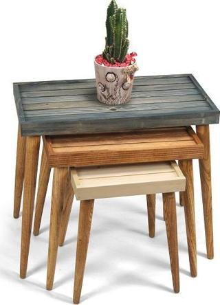 Doğal Ağaç Masif Kütük Lata 3’lü Zigon Sehpa