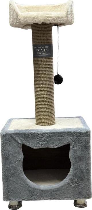 ZAF CAT BOX KEDİ NANELİ ÜSTÜ YATAKLI KEDİ EVİ GRİ