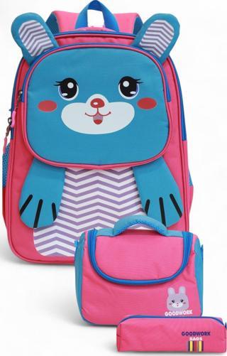 2204-Goodwork Kız Çocuk Üçlü Set Figürlü İlkokul Sırt Çantası  - NKT02204-fuşya-TEKEBAT