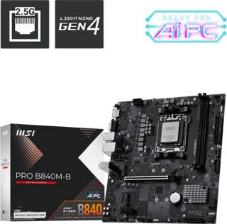 MSI PRO B840M-B DDR5 AMD B840 AM5 Soket DDR5 7200+(OC)MHz mATX Oyuncu (Gaming) Anakart