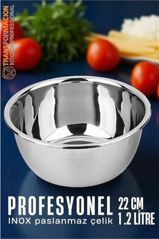 Inox Kase  - 22 Cm 1.2 Litre Karıştırma Kabı Profesyonel 304 Paslanmaz Çelik