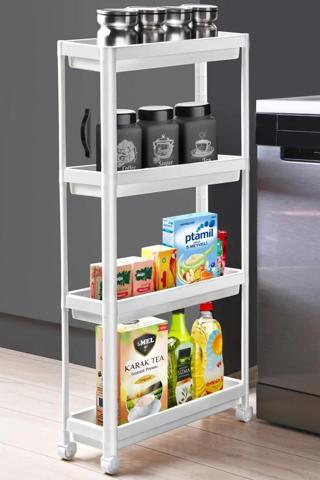 Tekerlekli Raf Ünitesi 4 Katlı Mutfak Rafı Banyo Rafı Banyo Düzenleyici Dar Alan Organizer
