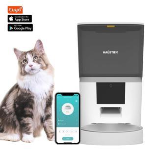 Haustier QQ003 Akıllı Kedi/Köpek Otomatik Mama Kabı, App ile Kontrol, Öğün/Porsiyon Planlama ,6 Lt, Metal Kase, Beyaz