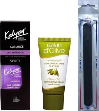 Kalyon Oje Kurutucu Sprey 17 ML + Dalan Krem 20 Ml + Tırnak Törpüsü 