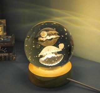 Işıklı Ahşap Altlıklı Cam Küre