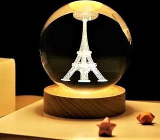 Dekoratif Eyfel Kulesi Tasarımlı Ahşap Altlıklı Işıklı Cam Küre Cam:6cm Ahşap:2cm