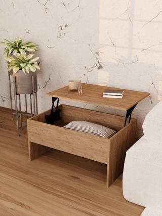 Sihirli Fonksiyonel Orta Sehpa Atlantik Çam – Kaldırılabilir Kapaklı Depolama Alanlı