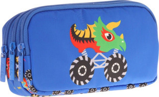 Kaukko Kids Mavi, Canavar Baskılı, Erkek Çocuk Üç Bölmeli Okul Kalem Çantası - L8255