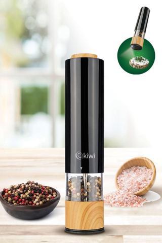 Kiwi Pili Işıklı Tuz Karabiber Değirmeni Otomatik Ayarlanabilir Baharat Öğütücü