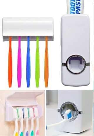 Otomatik Diş Macunu Sıkacağı Ve 5'Li Diş Fırçası Askılığı