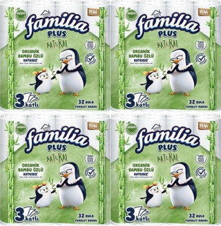 Familia Plus Tuvalet Kağıdı 3 Katlı 128'li 4 Paket Natural Organik Bambu Özlü