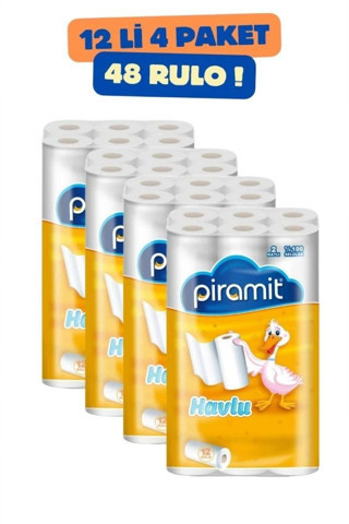 PİRAMİT 2 Katlı Kağıt Havlu 48'li (%100 Selüloz İçerir) 4 Adet