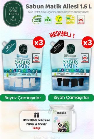 Beyazlar x3 + Siyahlar x3 Çamaşır Yıkama Sıvısı 1.5 L ve ROSIE