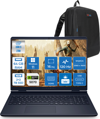 Dell Alienware 16 Aurora Intel Core I9-270H Aı 64GB GB 2tb Ssd+2tb SSD 8GB/RTX5070 Gddr7 115W 16" 2.5k 2560 x 1600 Wqxga 120Hz  WIN11HOME Gaming Laptop WAC16250-C932157H30+ZETTAÇANTA