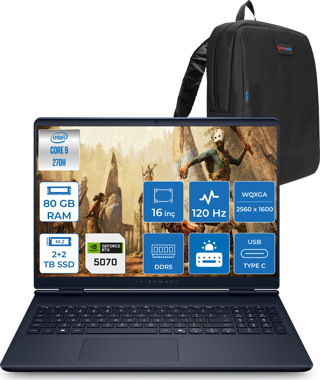 Dell Alienware 16 Aurora Intel Core I9-270H Aı 80GB GB 2tb+2tb 8GB/RTX5070 Gddr7 115W 16" 2.5k 2560 x 1600 Wqxga 120Hz  Freedos Gaming Laptop WAC16250-C932157F38+ZETTAÇANTA