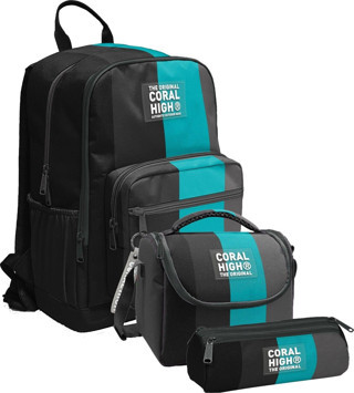 Coral High İlkokul ve Ortaokul Okul Çanta Üçlüsü - Erkek Çocuk, Siyah Turkuaz Çizgili