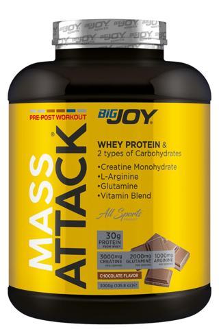 Bigjoy Sports Mass-ATTACK 3000gr Çikolata -30gr Whey Protein-54.42gr Karbonhidrat-3gr Kreatin-2gr Glutamin