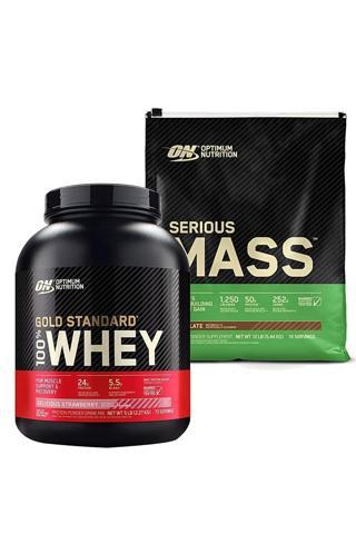 Optimum Nutrition Gold Whey Çilekli Protein Tozu 2273 Gr + Serious Mass 5450 Gr Çikolata Ar