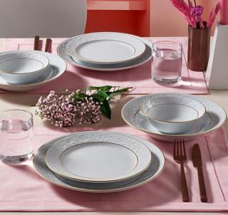 Güral Porselen Bahar Dalı 24 Parça 6 Kişilik Yemek Takımı Çift Altın File